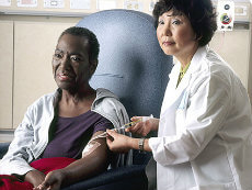 Patient receiving chemotherapy.