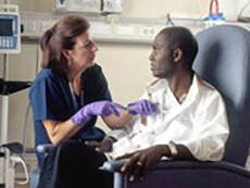 A patient receives IV chemotherapy