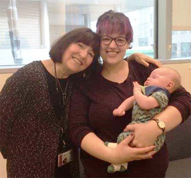Wendy Stock, M.D., with Jenn Ferguson and her baby son Dexter.