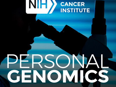Silhouette a person looking into a microscope. NIH National Cancer Institute: Personal Genomics