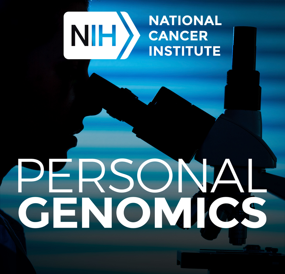 Silhouette a person looking into a microscope. NIH National Cancer Institute: Personal Genomics
