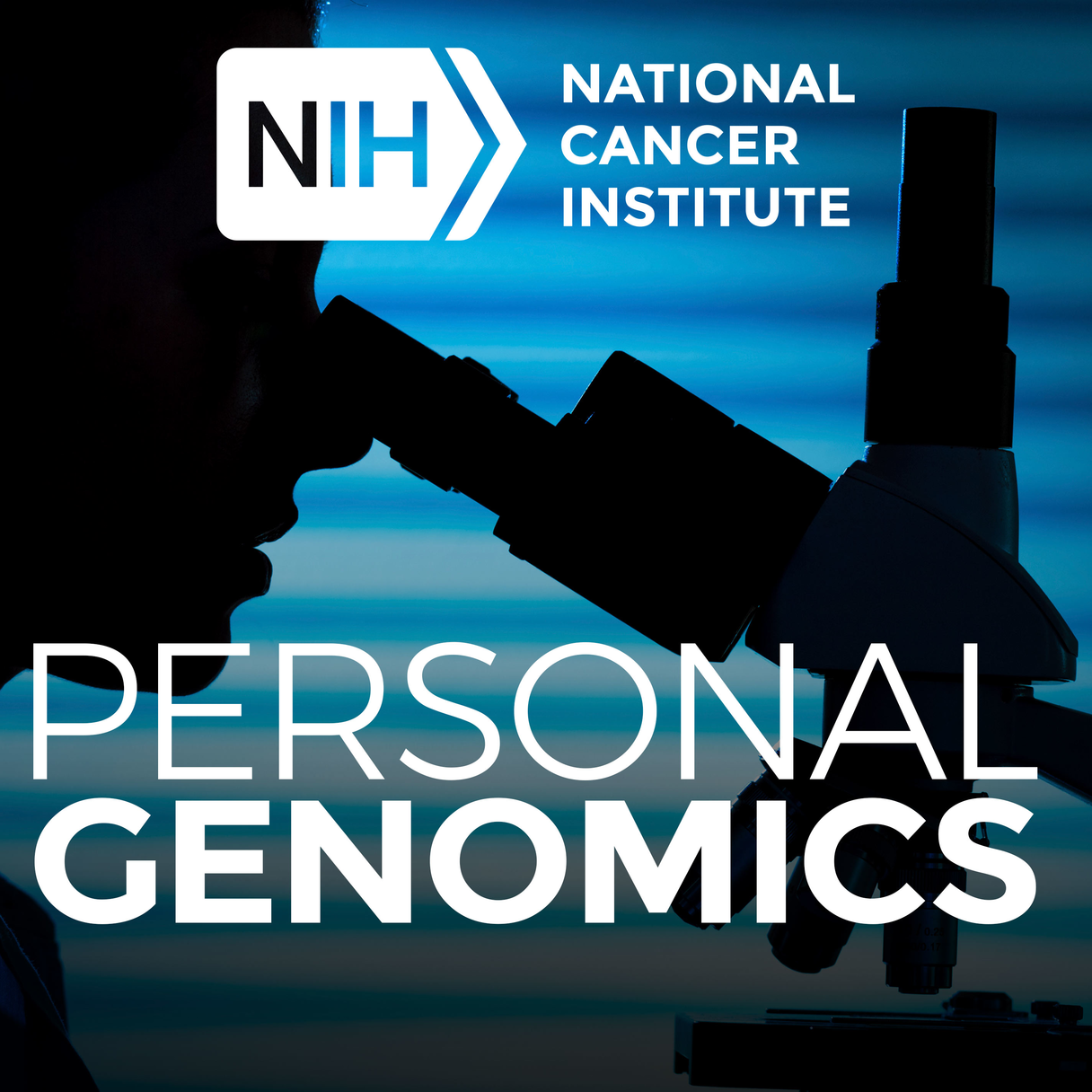Silhouette a person looking into a microscope. NIH National Cancer Institute: Personal Genomics