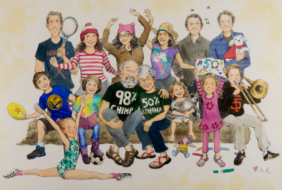 Hand drawn color family portrait drawing