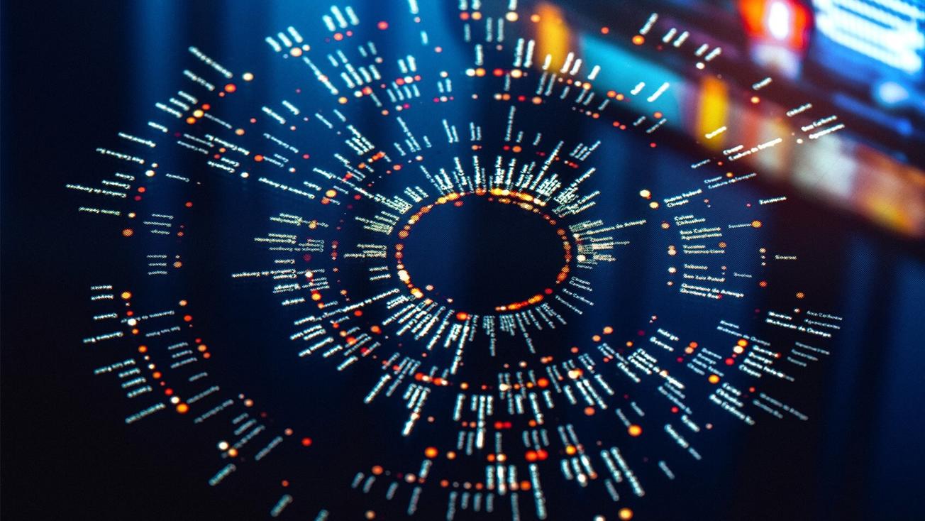 Circles of data on a digital monitor.