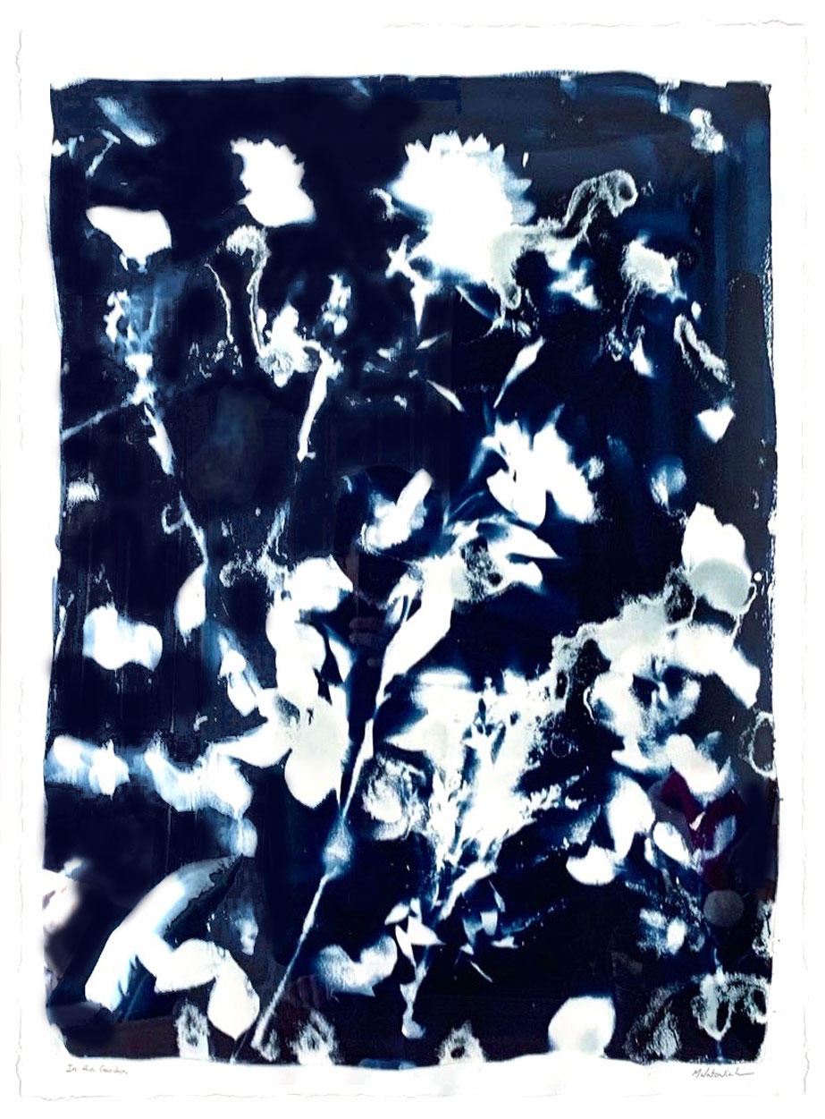 Print of blue and white flowers