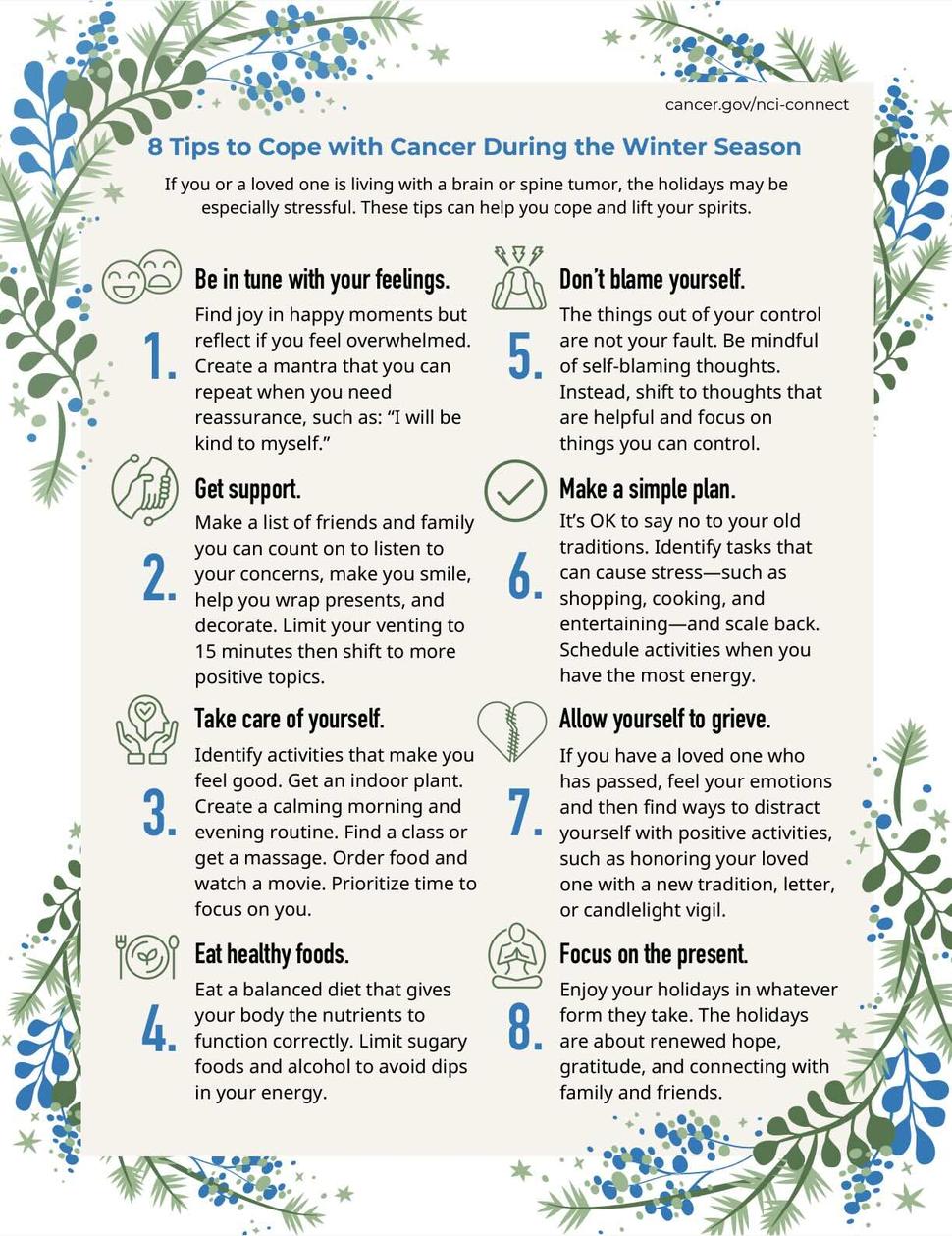 Screenshot of the "8 Tips to Cope with Cancer During the Winter Season" downloadable flyer