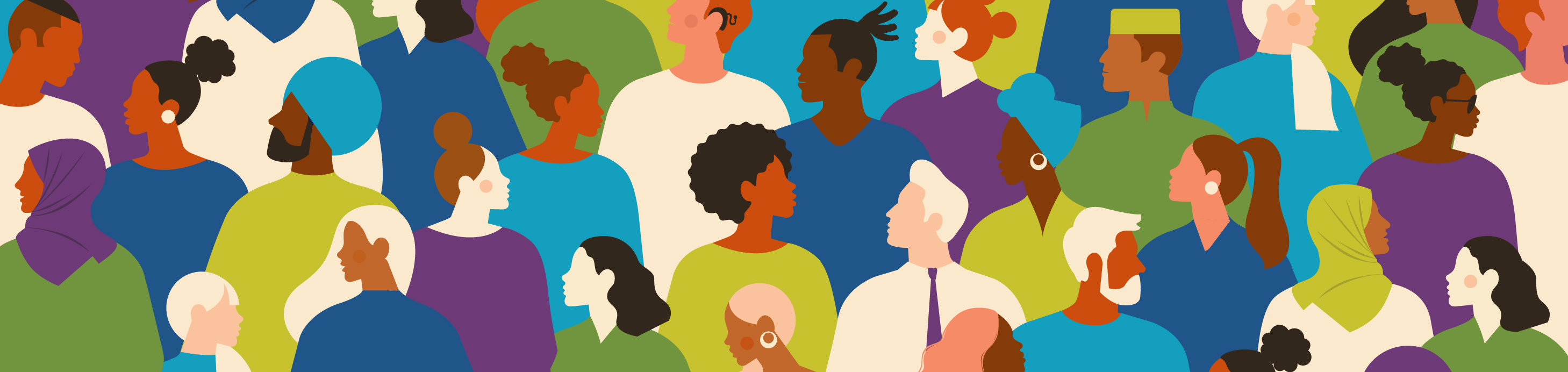 Illustration depicting a diverse assembly of people