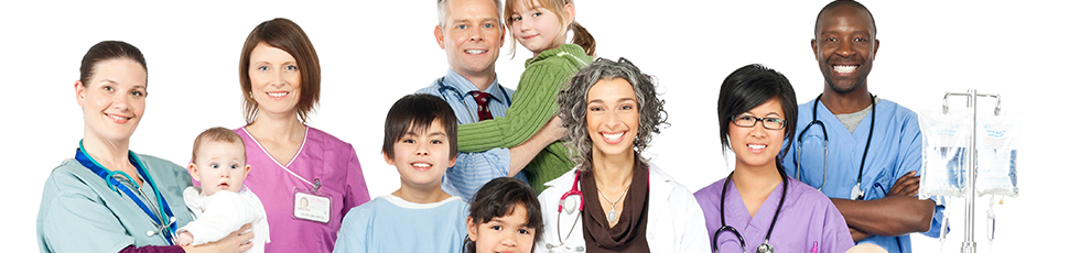 Health professionals smiling with children patients