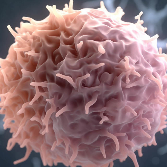 Una célula dendrítica rosada se comunica con una célula T azul. 