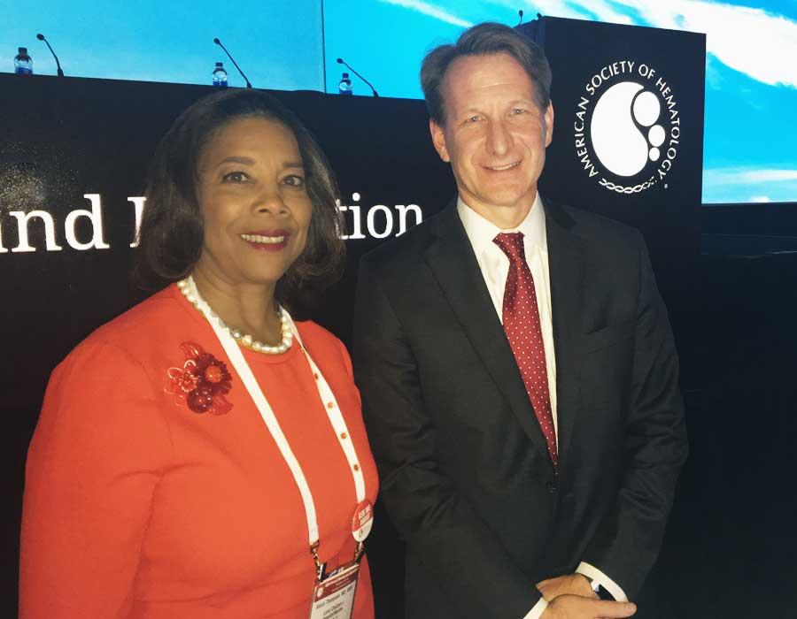 NCI Director Dr. Norman E. Sharpless at the 60th American Society of Hematology (ASH) Annual Meeting and Exposition with ASH President Dr. Alexis A. Thompson.