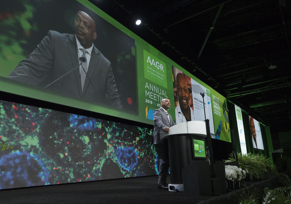 The first African American to serve as Program Chair of the AACR Annual Meeting, Dr. John Carpten addresses the audience.