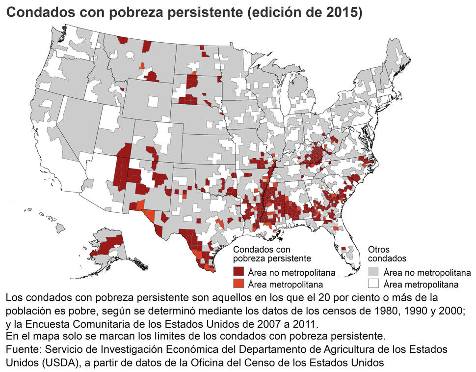 Mapa de condados con pobreza persistente (edición de 2015)