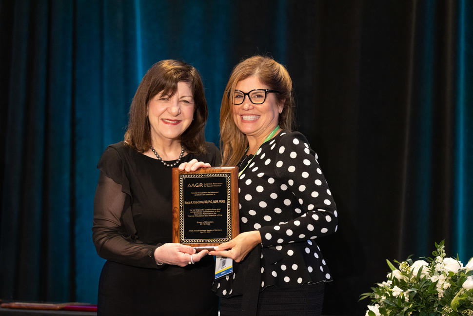 Dr. Marcia Cruz-Correa and AACR Chief Executive Officer Dr. Margaret Foti