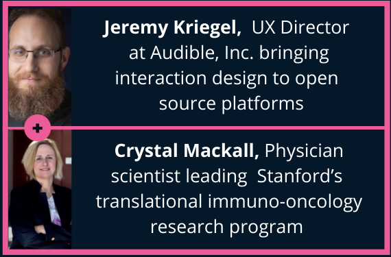 DataViz + Cancer Micro Lab 5 Speakers: Jeremy Kriegel (User Experience Director at Audible, Inc. bringing interaction design to open source platforms) and rystal Mackall Physician scientist leading Stanford University’s internationally-recognized translational immuno-oncology research program)