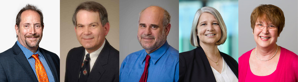 Headshots of five NCI leaders (Castle, Doroshow, Gallahan, Goddard, and Hecht)