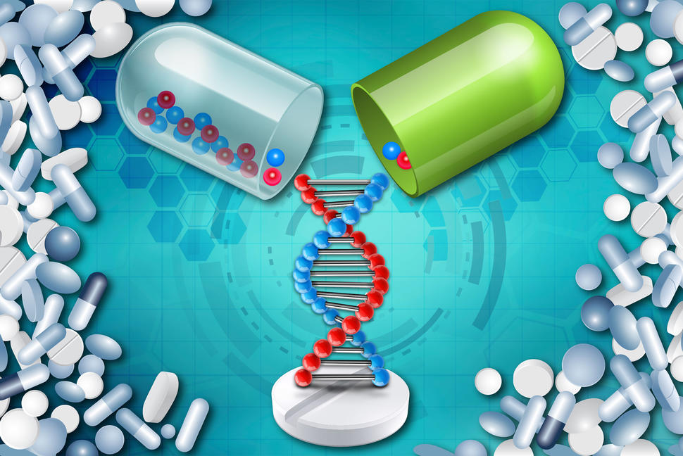 DNA helix pouring from an open capsule