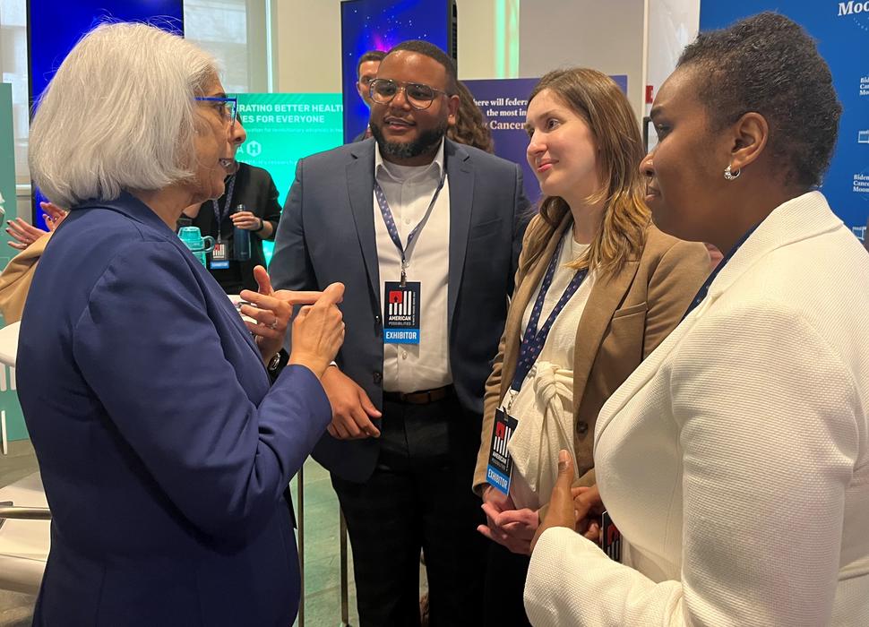 Dr. Arati Prabhakar, Dr. Marvin Langston, Dr. Laurie McLouth, and Dr. Leeya Pinder at the White House Demo Day event.