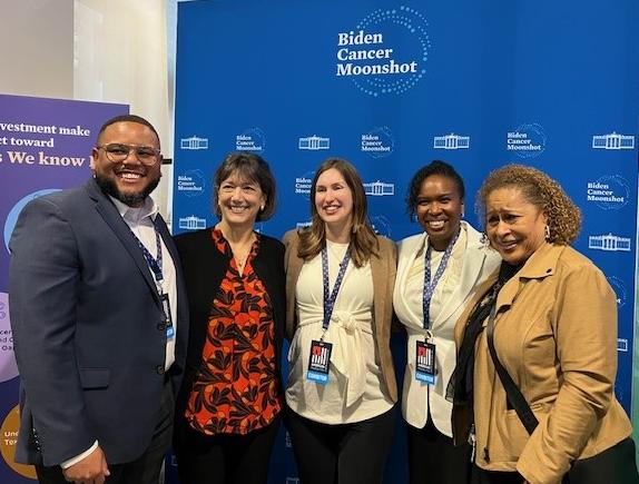  Dr. Marvin Langston, Dr. Monica Bertagnolli, Dr. Laurie McLouth, Dr. Leeya Pinder, and Dr. Sanya Springfield at the White House Demo Day event.