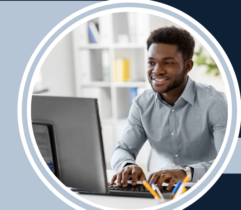 Man sitting at computer.