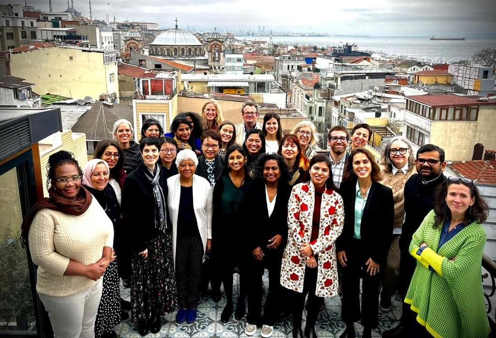 Group photo of the Lancet Commission on Women, Power, and Cancer outdoors in Istanbul, Turkey. 