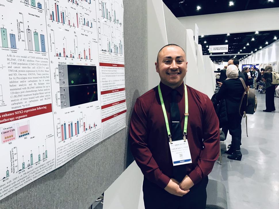 Luis Cruz presenting a poster at AACR 2024