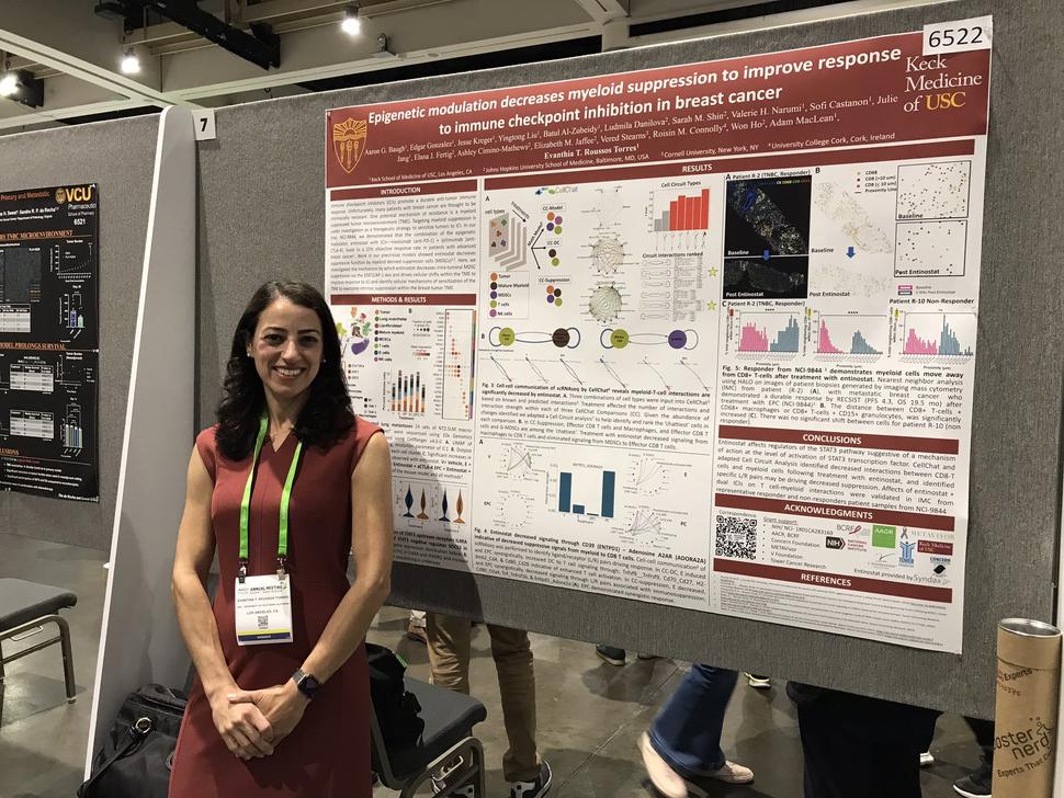 Dr. Evanthia Roussos Torres presenting a poster at AACR 2024