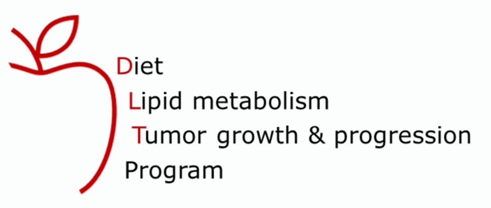 icon of a red apple next to the following words: Diet, Lipid Metabolism,  Tumor growth and Progression Program