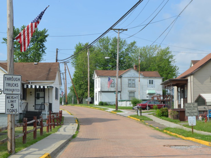 A picture of a street through a neighborhood in rural Ohio.