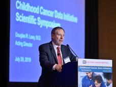NCI Acting Director Douglas Lowy, M.D., speaking at the Childhood Cancer Data Initiative Symposium in Washington, DC.