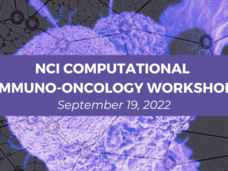 NCI Computational Immuno-Oncology Workshop banner with an image of a cancer cell being attacked by T cells.