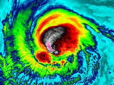color-coded satelite image of a hurricane