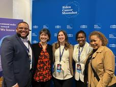  Dr. Marvin Langston, Dr. Monica Bertagnolli, Dr. Laurie McLouth, Dr. Leeya Pinder, and Dr. Sanya Springfield at the White House Demo Day event.