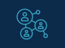 A network connecting three user icons on a dark blue background.
