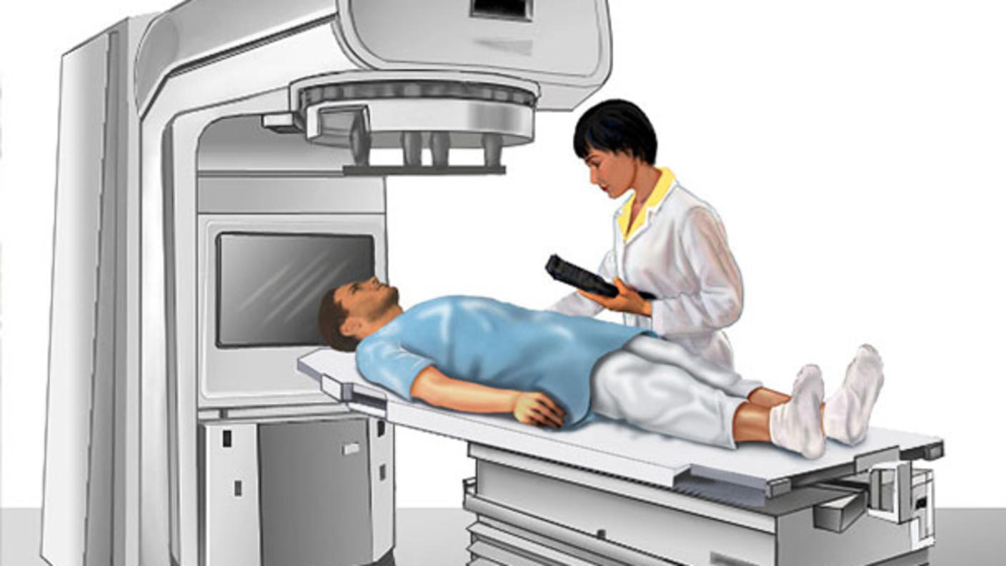 Illustration of a patient receiving external radiation therapy