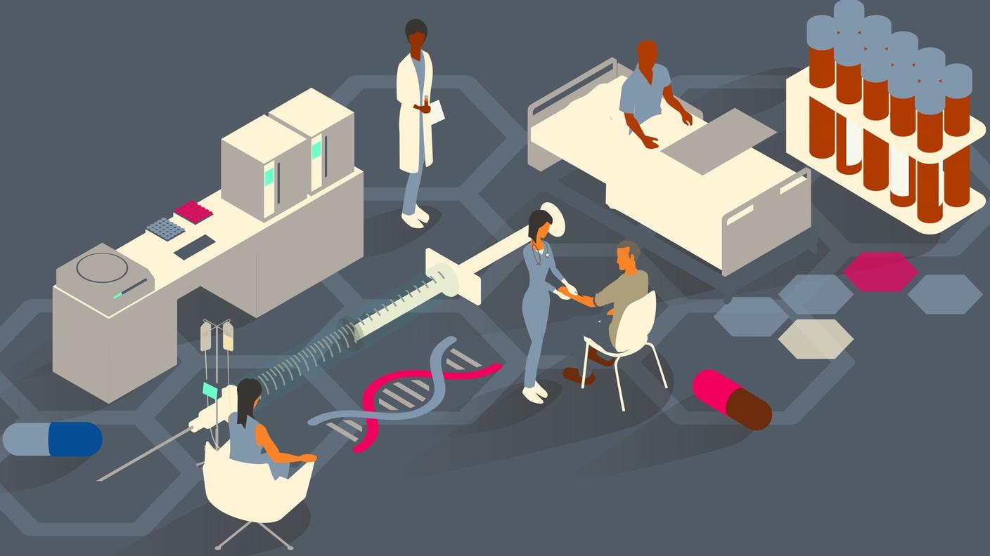 Dibujo que representa la conversión de datos proteogenómicos en dianas farmacológicas.