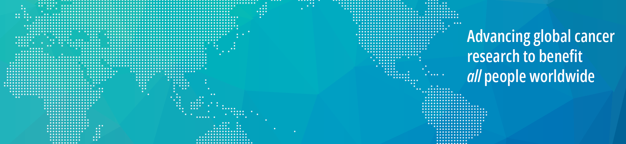 World map on blue and green background.