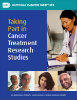 Cover of “Taking Part in Cancer Treatment Research Studies”. A bar at the top contains the logo for the National Cancer Institute. The cover image primarily consists of a female Asian doctor writing on a piece of paper; below her are headshots of four different people.