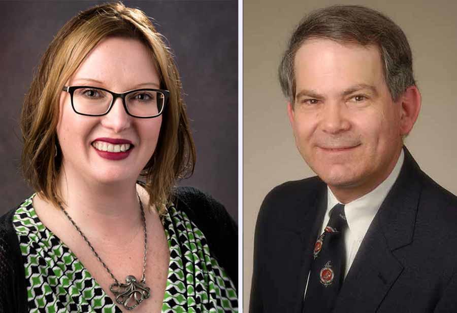 Side-by-side headshots of Yvonne A. Evrard, Ph.D. and James H. Doroshow, M.D.