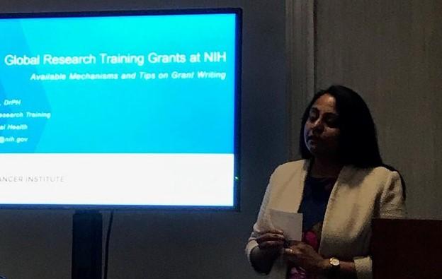 Sudha Sivaram gives a presentation on Global Research Training Grants at NIH.