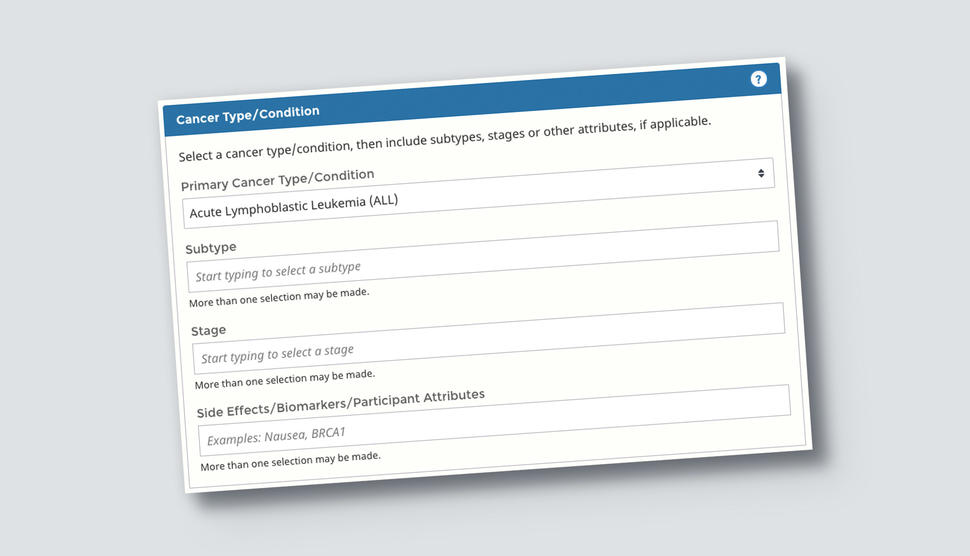 Advanced search box for finding clinical trials.