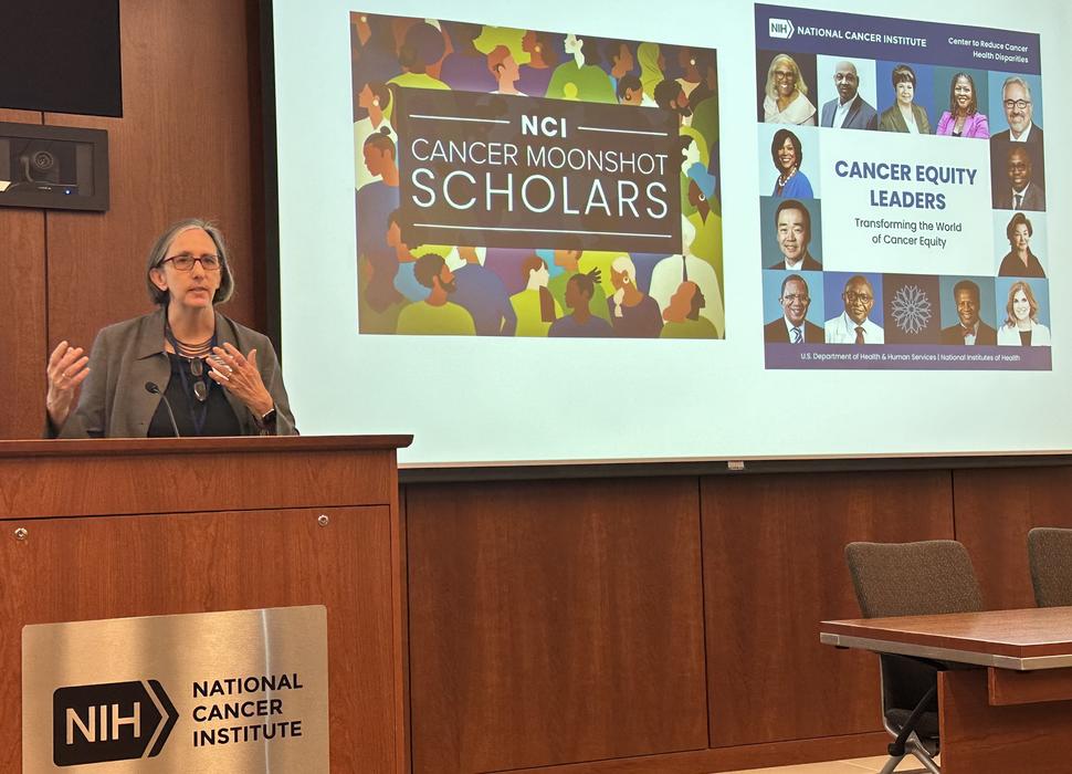 NCI Director Dr. W. Kimryn Rathmell speaks at the workshop.