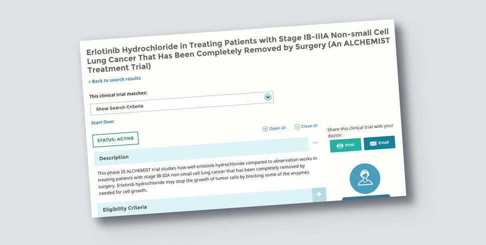 Clinical trial search form results.