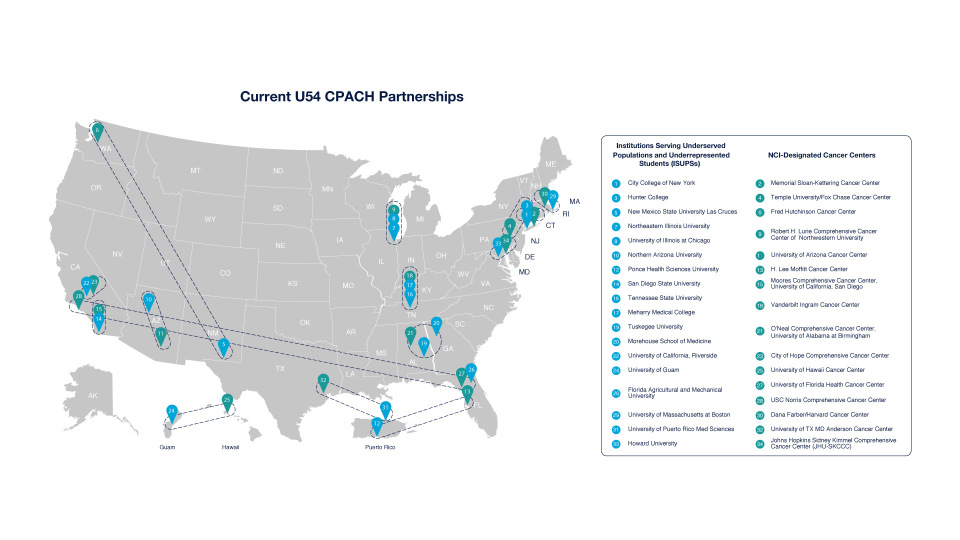  Map: U54 Comprehensive Partnerships to Advance Cancer Health (CPACH) partnerships.