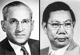Side-by-side black & white headshots of Roy Hertz, M.D., and Min C. Li, Ph.D.