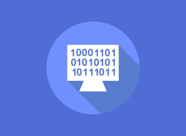 Monitor icon with binary numbers on a blue background