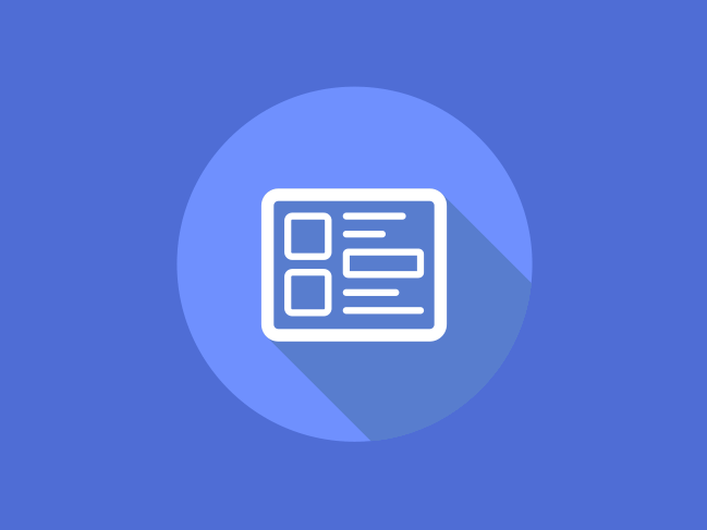 Illustration of a simplified webpage icon on a blue background. The design has a long shadow effect, adding depth to the flat style.