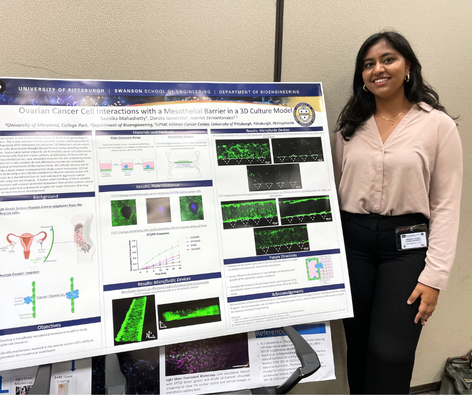 Photo of Saanika Mahashetty presenting a poster at the 2023 NCI Division of Cancer Biology Summer Undergraduate Research Program Conference