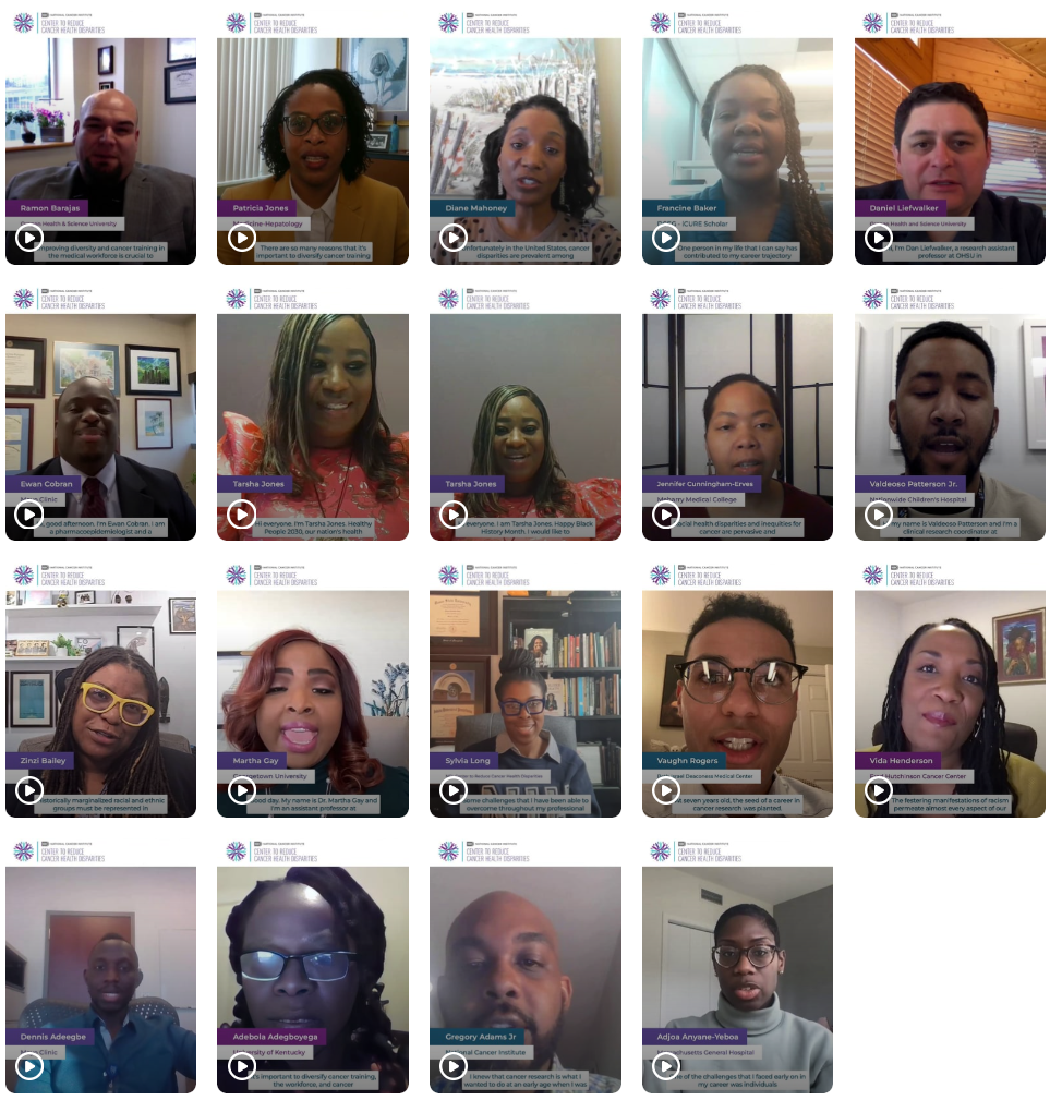Screenshot of video thumbnails featuring grantees and staff that submitted Black History Month videos through Capsule.