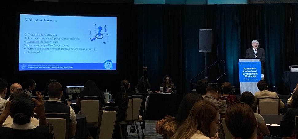 CRCHD Deputy Director Dr. Nelson Aguila opens the workshop and shares his advice on writing proposals.