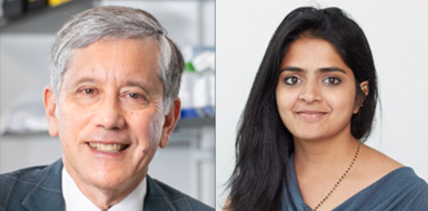 Headshots of Dr. Timothy Wang (left) and Dr. Veena Padmanaban (right)